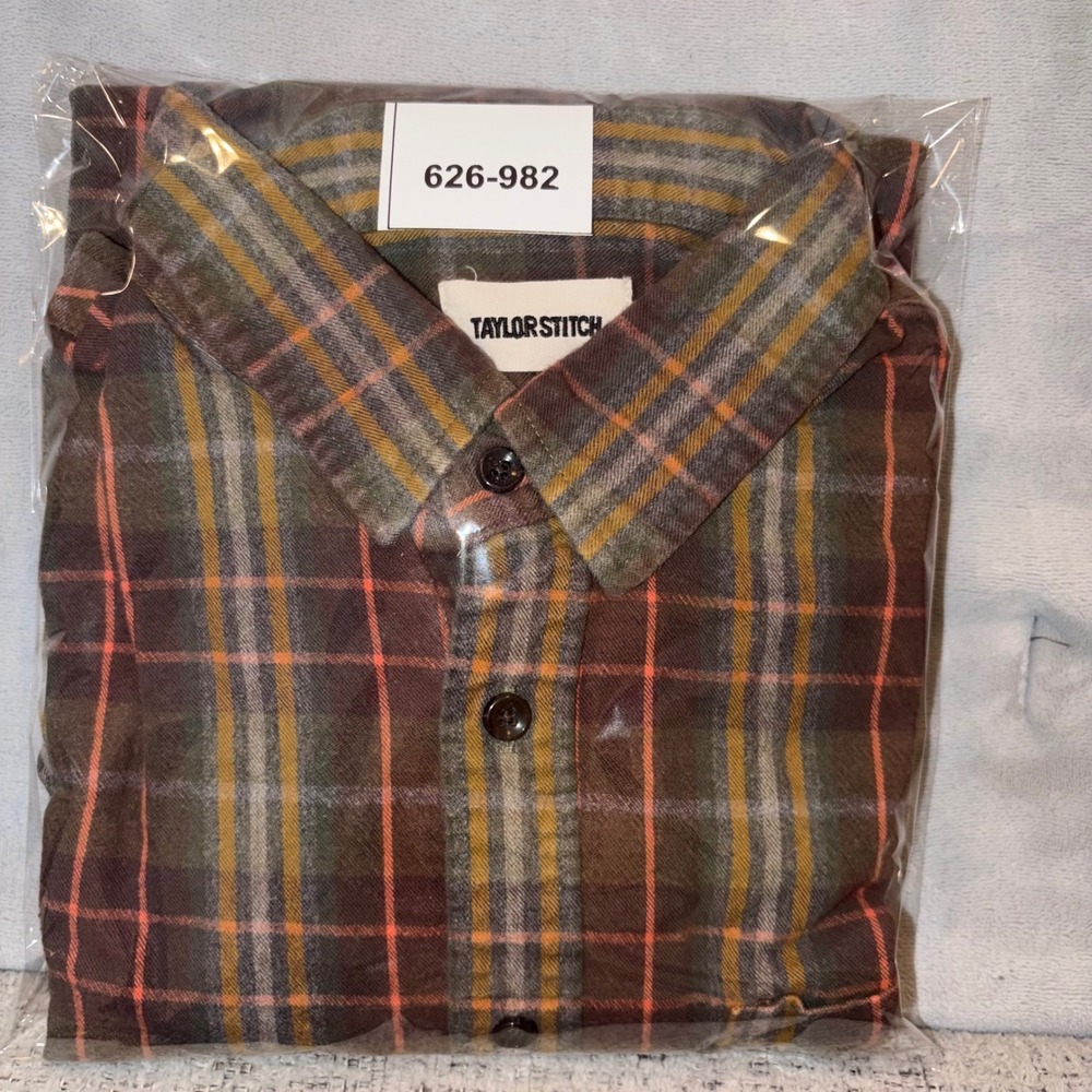 Taylor Stitch Mens Plaid Flannel Button Down Shirt Brown Orange Yellow Size 42 - Picture 7 of 7